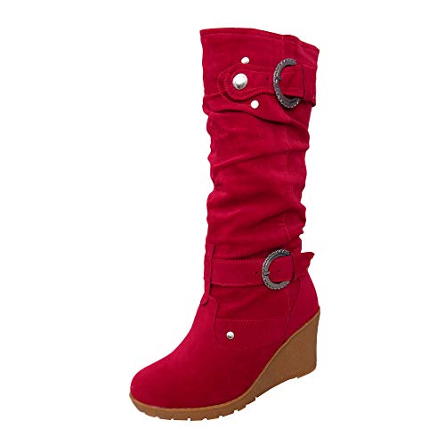 FAMILIZO Botas Mujer Otoño Botas Mujer Invierno Zapato Plano De Invierno De Las Mujeres Punta Redonda Espesar Cuñas De Las Señoras Tubo Largo Martin Boots Mujer Botas Altas