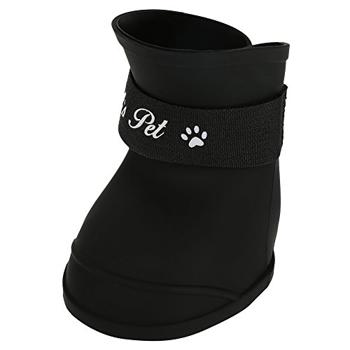 Fdit 4Pcs Botas de Lluvia para Perros, Zapatos de Silicona Antideslizantes Impermeables para Mascotas, Botas de Lluvia Protectoras para Perros pequeños (L Negro)