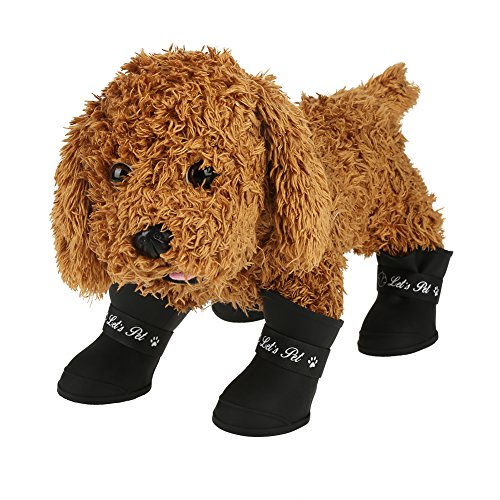 Fdit 4Pcs Botas de Lluvia para Perros, Zapatos de Silicona Antideslizantes Impermeables para Mascotas, Botas de Lluvia Protectoras para Perros pequeños (L Negro)