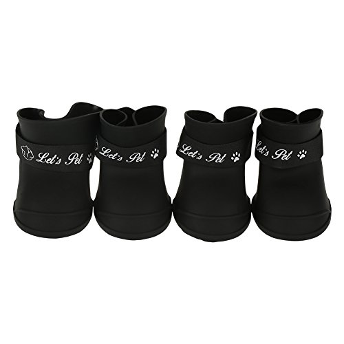 Fdit 4Pcs Botas de Lluvia para Perros, Zapatos de Silicona Antideslizantes Impermeables para Mascotas, Botas de Lluvia Protectoras para Perros pequeños (L Negro)