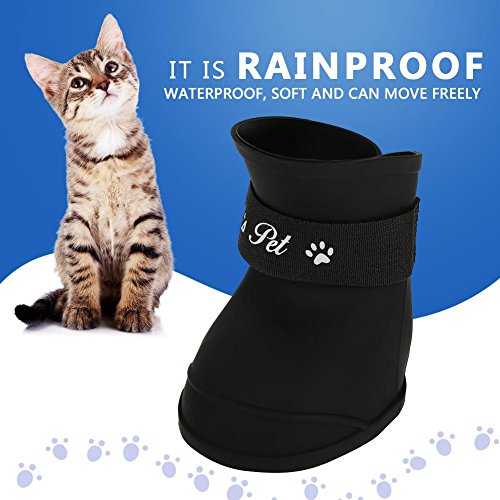 Fdit 4Pcs Botas de Lluvia para Perros, Zapatos de Silicona Antideslizantes Impermeables para Mascotas, Botas de Lluvia Protectoras para Perros pequeños (L Negro)