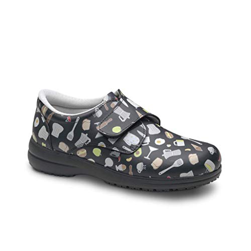 FELIZ CAMINAR - Zapatos Estampados Atom hosteleria con Inserto en el talón/Antideslizantes y Cómodos Unisex/hostelería, panadería… (Negro 39)