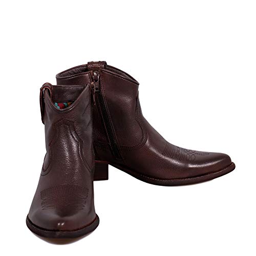 Felmini - Zapatos para Mujer - Enamorarse com West B504 - Botines Cowboy & Biker - Cuero Genuino - Marrón Oscuro - 37 EU Size