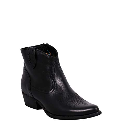 Felmini - Zapatos para Mujer - Enamorarse com West B504 - Botines Cowboy & Biker - Cuero Genuino - Negro - 37 EU Size
