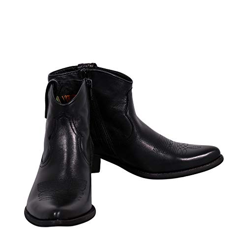 Felmini - Zapatos para Mujer - Enamorarse com West B504 - Botines Cowboy & Biker - Cuero Genuino - Negro - 37 EU Size
