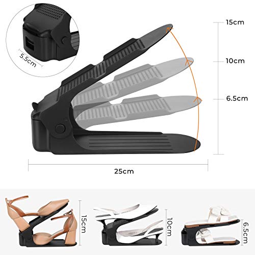 Femor Set de 20pcs Organizadores de Zapatos, Soporte de Calzado de Altura Ajustable, Zapatero Simple, Adecuada para Mujeres y Hombres, Ahorra Espacio (Negro)