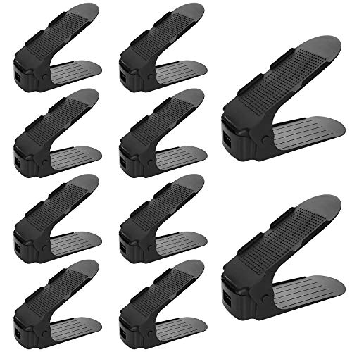 Femor Set de 20pcs Organizadores de Zapatos, Soporte de Calzado de Altura Ajustable, Zapatero Simple, Adecuada para Mujeres y Hombres, Ahorra Espacio (Negro)