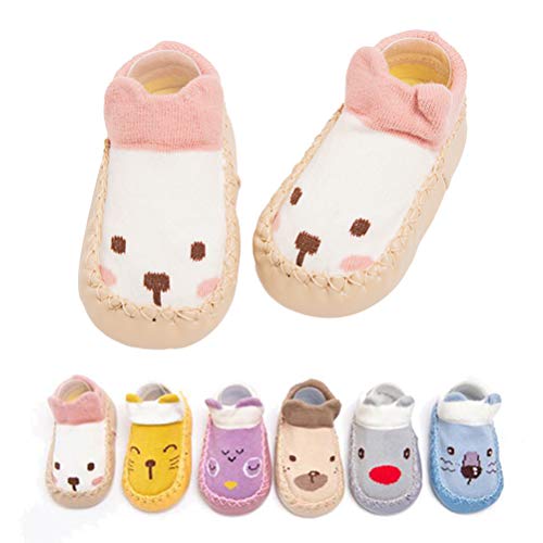 FENICAL Bebé Calzado Calzado Calcetines Recién Nacido Calcetines de Dibujos Animados Calcetines de Piso Suela de Cuero Antideslizante Toalla Gruesa Calcetines de Regalo para Niños 11 cm