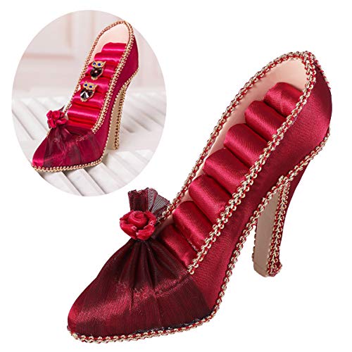 FENICAL Caja para Joyas en Forma de Zapato Organizador para Pendientes Pulseras Anillos Almacenamiento y Expositor Decoración para el hogar (Vino Rojo)