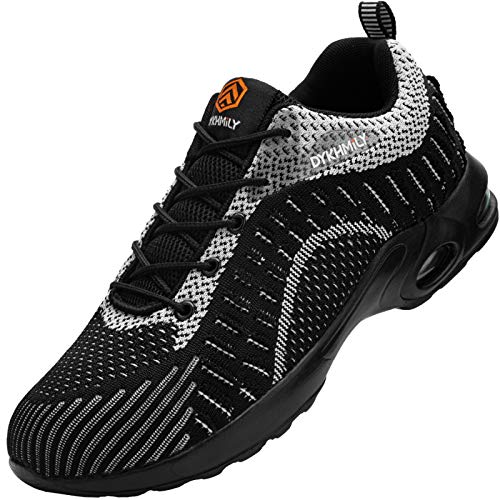 Fenlern Zapatillas de Seguridad Hombre Ligero Colchón Zapatos de Trabajo con Punta de Acero Transpirable Calzado de Seguridad (Pirata Negro,41 EU)