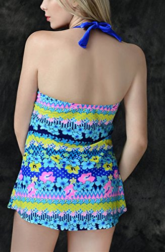 FEOYA - Traje de Baño Bikini de 2 piezas Bañador de Mujer Tallas Grandes Elástico Estampado Floral Ropa de Natación para Playa Fiesta de Piscina - Azul - Talla 3XL (ES 42-44)