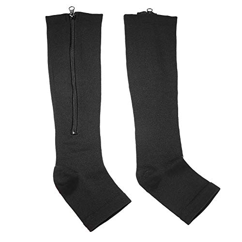 Filfeel Calcetines de Compresión, Compresión Pantorrilla Deportiva para Mujeres Hombres Alivio Varices Soportes Las Medias Medias hasta la Rodilla con los Dedos Abiertos(L/XL -Negro)
