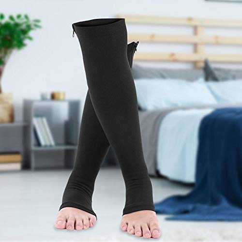 Filfeel Calcetines de Compresión, Compresión Pantorrilla Deportiva para Mujeres Hombres Alivio Varices Soportes Las Medias Medias hasta la Rodilla con los Dedos Abiertos(L/XL -Negro)