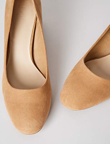 FIND Block Heel Round Toe Zapatos de Tacón, Marrón (Camel), 38 EU