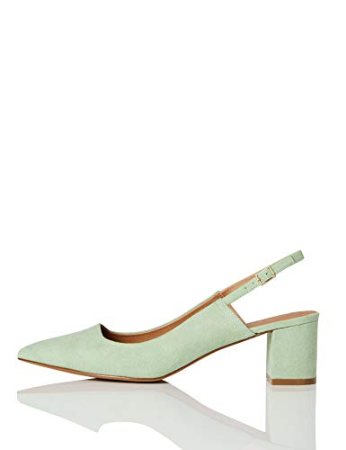 FIND Block Heel Slingback Zapatos de Talón Abierto, Verde (Mint Green), 38 EU