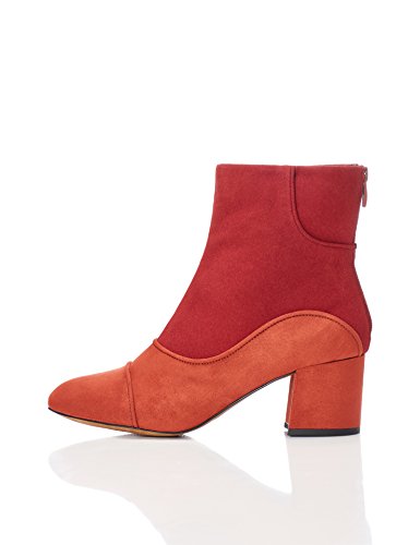 find. Botines Años 60 Efecto Ante con Cremallera Mujer, Multicolor (Rust/red), 37 EU