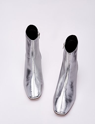 find. Botines con Puntera y Tacón Bajo Mujer, Plateado (Silver Silver), 40 EU