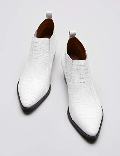find. Croc Embellished Leather Botines, Blanco White, 39 EU