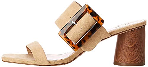 find. Large Buckle Block Heel Sandal Sandalias con Punta Abierta, Beige, 40 EU