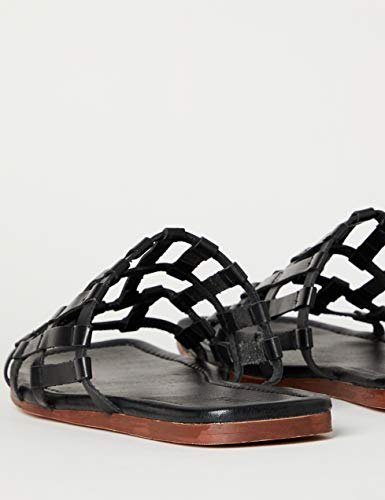 FIND Lattice Leather Sandalias de Punta Descubierta, Negro (Black), 41 EU