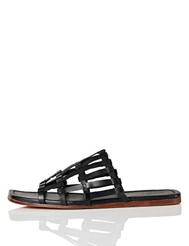 FIND Lattice Leather Sandalias de Punta Descubierta, Negro (Black), 41 EU