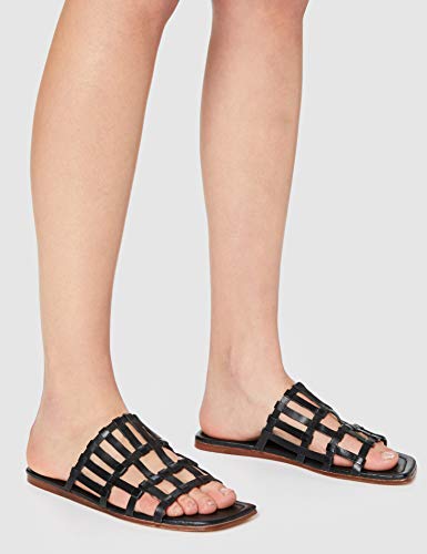 FIND Lattice Leather Sandalias de Punta Descubierta, Negro (Black), 41 EU