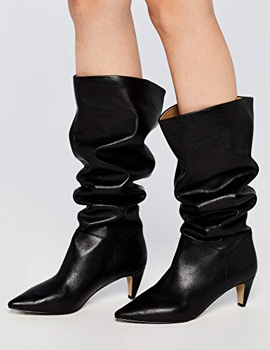 find. Leather Botas Slouch, Negro Black, 38 EU