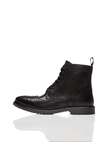 find. Leather Cleated Brogue Botas Estilo Motero, Negro Black, 41 EU