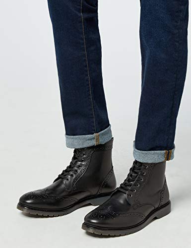 find. Leather Cleated Brogue Botas Estilo Motero, Negro Black, 42 EU