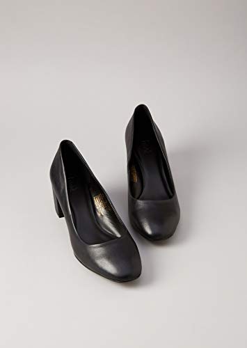 find. Leather Round Toe Block Heel Court Zapatos de Tacón, Negro Black, 38 EU