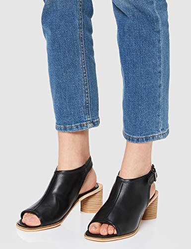 FIND Leather Shoe Sandalias de Punta Descubierta, Negro (Black), 36 EU