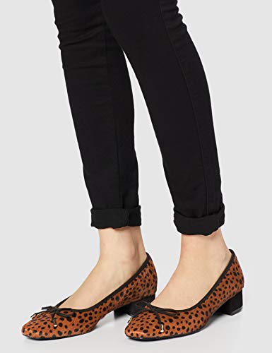 find. Mini Heel Leather Ballet Zapatos de Tacón, Marrón Leopard, 37 EU