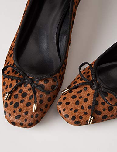 find. Mini Heel Leather Ballet Zapatos de Tacón, Marrón Leopard, 37 EU