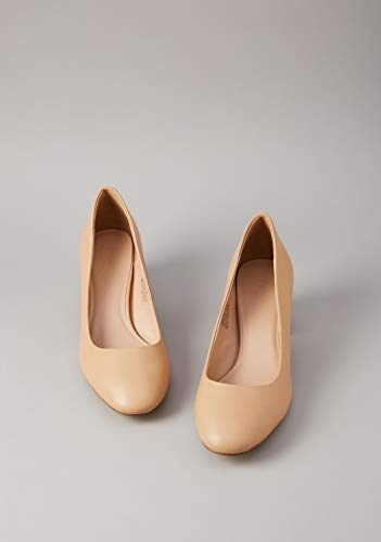 find. Round Toe Block Heel Leather Court Zapatos de Tacón, Beige, 41 EU