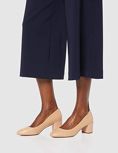 find. Round Toe Block Heel Leather Court Zapatos de Tacón, Beige, 41 EU