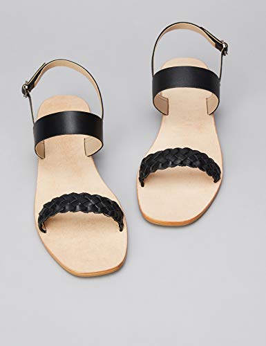 find. Two Band Slingback Leather Sandalias con Punta Abierta, Negro Black, 36 EU