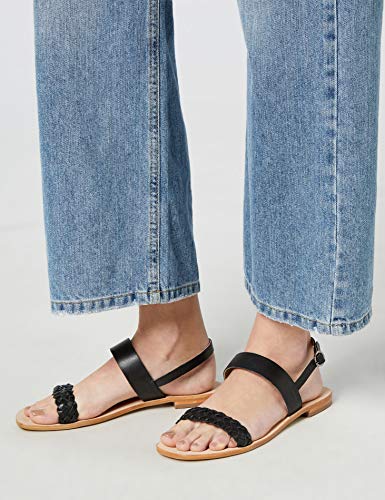 find. Two Band Slingback Leather Sandalias con Punta Abierta, Negro Black, 36 EU