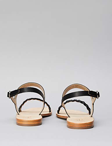 find. Two Band Slingback Leather Sandalias con Punta Abierta, Negro Black, 36 EU