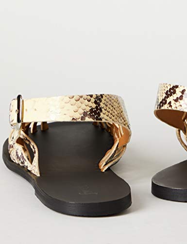 FIND Weave Slingback Leather Sandalias de Punta Descubierta, Beige (Snake Natural), 38 EU