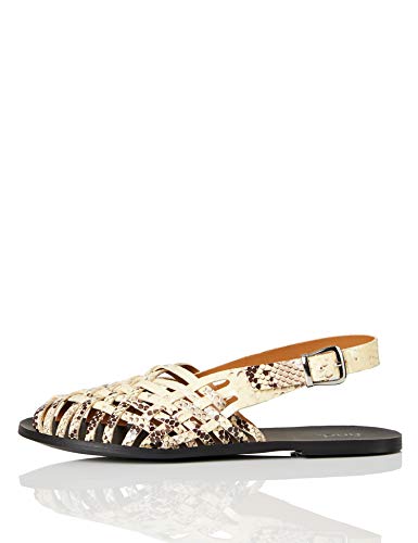 FIND Weave Slingback Leather Sandalias de Punta Descubierta, Beige (Snake Natural), 38 EU