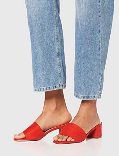 find. Wide Fit Simple Block Heel Mule Sandalias con Punta Abierta, Orange Coral, 39 EU