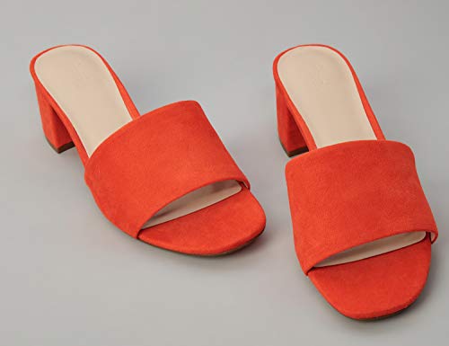 find. Wide Fit Simple Block Heel Mule Sandalias con Punta Abierta, Orange Coral, 39 EU