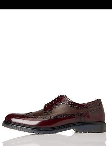 find. Zapato Piel Brogue con Calados para Hombre, Rojo (Burgundy), 44 EU