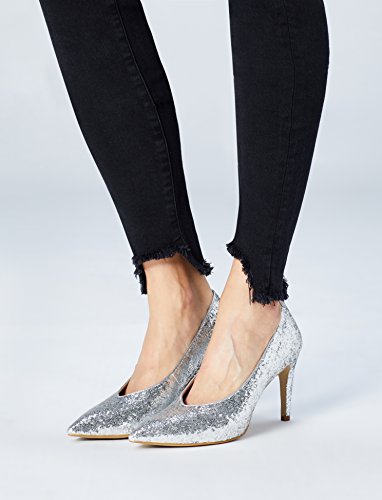 find. Zapatos de Tacón con Empeine Alto para Mujer, Plateado (Silver), 38 EU