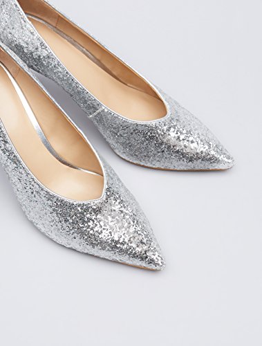 find. Zapatos de Tacón con Empeine Alto para Mujer, Plateado (Silver), 38 EU