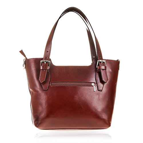 FIRENZE ARTEGIANI. Arezzo Bolso Tote Mujer.Piel auténtica Tamponato .Made in Italy. Vera Pelle Italiana.37x10x25 cm. Color: Marrón