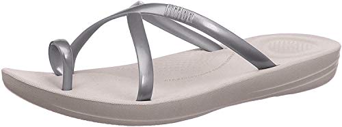 FitFlop™ Women's Iqushion™ Wave Pearlised Rubber Flip Flop Silver-Silver-5 Size 5