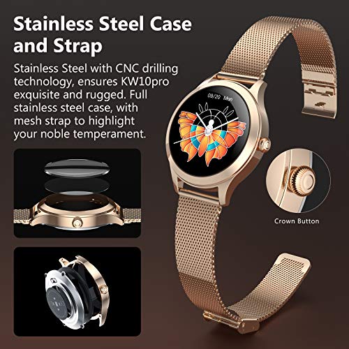 Fitonme Reloj Inteligente con Rastreador de Ejercicios - IP68 Smartwatch de Actividad Deportiva Femenina Impermeable con Frecuencia Cardíaca, Presión Arterial, Sueño, Contador de Calorías (Oro)
