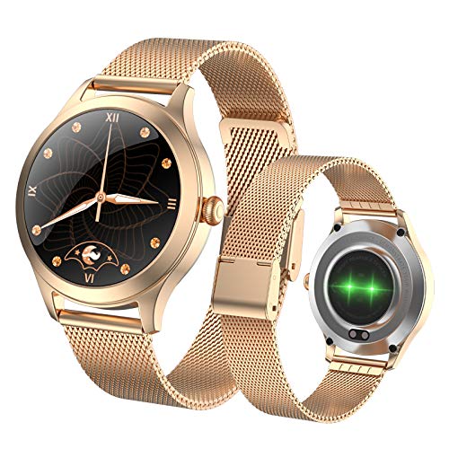 Fitonme Reloj Inteligente con Rastreador de Ejercicios - IP68 Smartwatch de Actividad Deportiva Femenina Impermeable con Frecuencia Cardíaca, Presión Arterial, Sueño, Contador de Calorías (Oro)