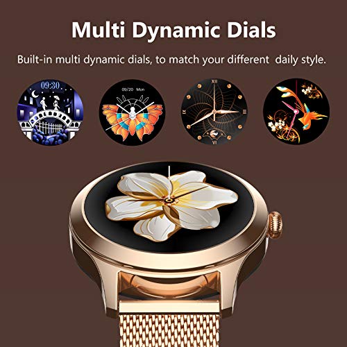 Fitonme Reloj Inteligente con Rastreador de Ejercicios - IP68 Smartwatch de Actividad Deportiva Femenina Impermeable con Frecuencia Cardíaca, Presión Arterial, Sueño, Contador de Calorías (Oro)